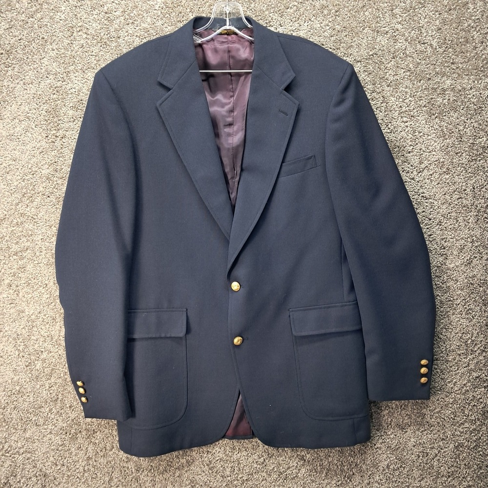 Stafford Mens Navy Blue Blazer Sport Coat 44XL Made in USA Gold Buttons Vintage